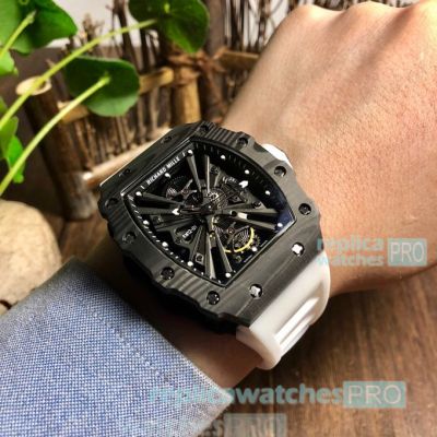 Clone Richard Mille RM 12-01 Black Bezel White Rubber Watchband